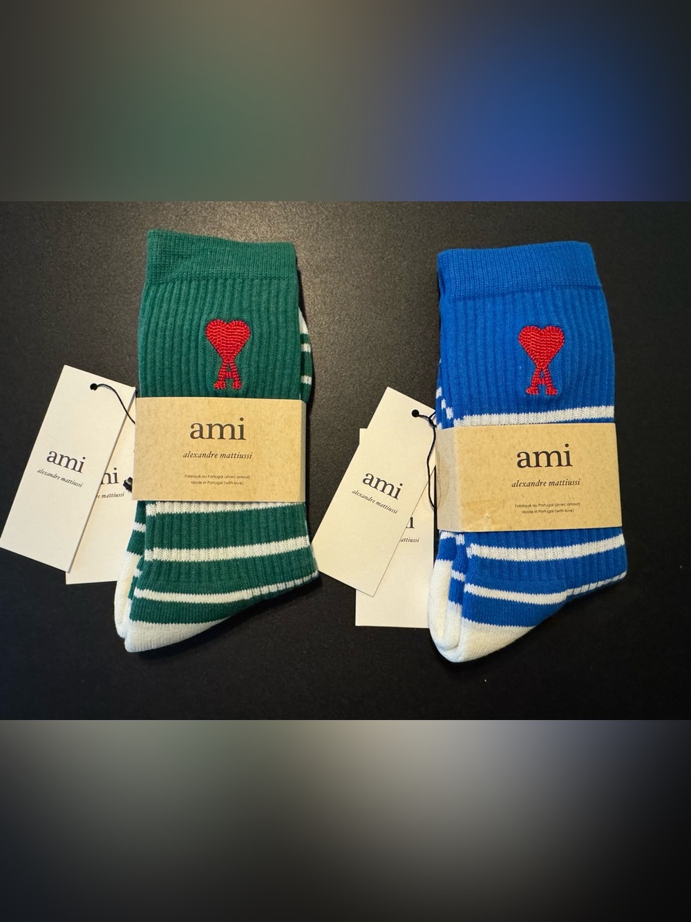 2 pair Ami Paris De Coeur Sock Socks Alexandre Mattiussi striped Heart